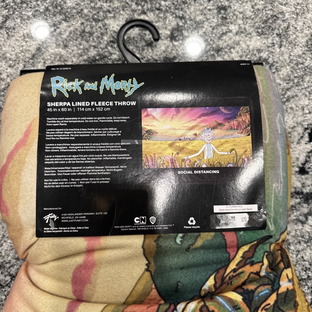 Rick and Morty Social Distancing Sherpa Lined Fleece Throw Blanket 45x60 - NEW - Picture 5 of 7